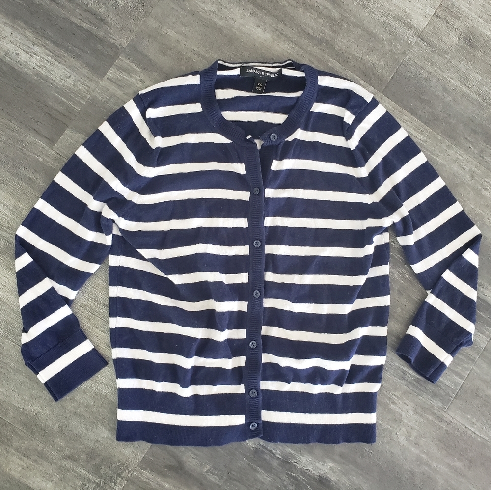 Navy White Striped BR Button Down Cardigan